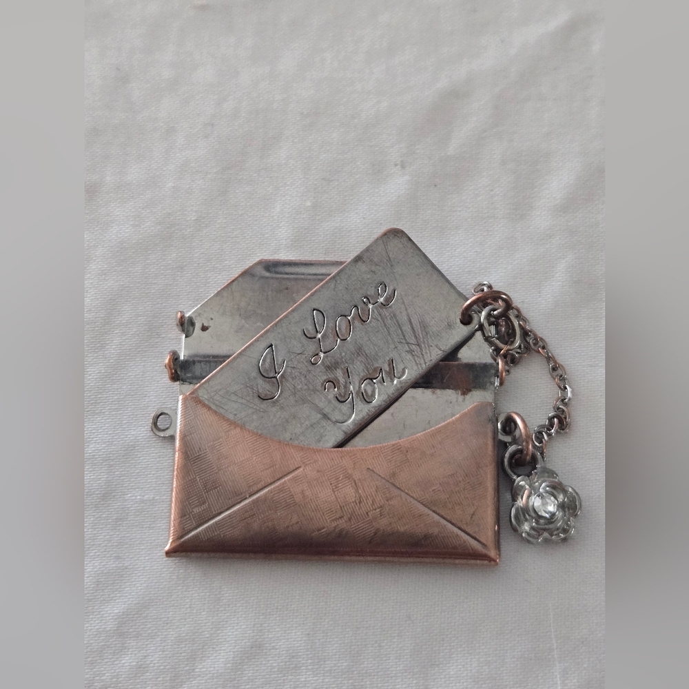 Envelope Locket Charm with "I Love You" Note - Rose Gold & Silver